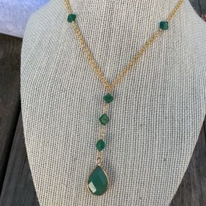 Green Aventurine Gemstone Gold Necklace Y shape